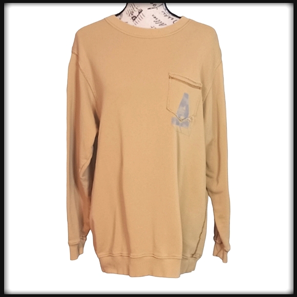 Aerie Butter Yellow Oversized Distressed Crew Neck Sweatshirt Size XS - Picture 1 of 11